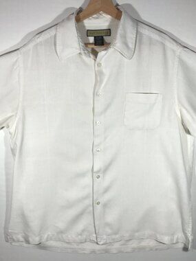 Naturalife Men's Large White Linen Blend Button Up Short Sleeve Shirt
